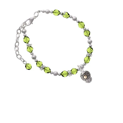 Silvertone Pattern with 2 Goldtone Bullets Spinners Lime Green Beaded Bracelet