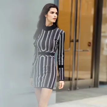 

wholesale 2019 Newest Women dress Black long sleeve jacquard Stylish and elegant qualities Party celebrity bandage dress