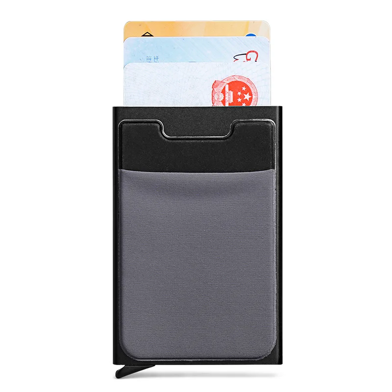 Мини алюминиевый кошелек с эластичным задним карманом ID кредитный держатель для карт RFID Блокировка маленький автоматически всплывающий металлический корпус для карт - Цвет: Black with gray