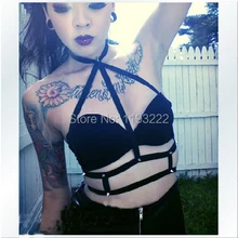 Basic Style Black Sexy Punk Goth Rivet Real Leather Harness Handmade Halter Collar Waist Belt Straps Body Bondage Cage