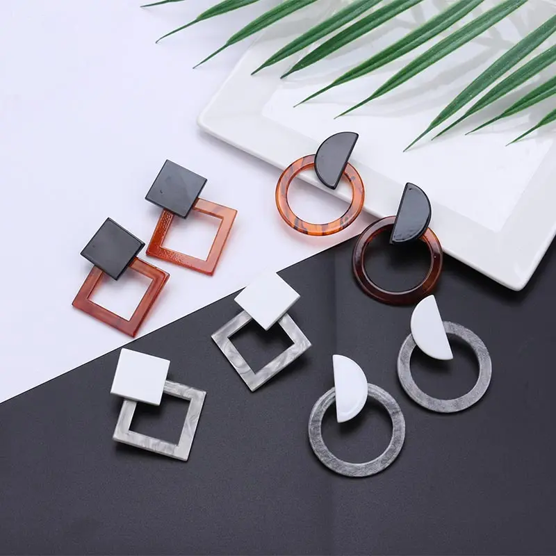 Acrylic Earrings 2019 Big Statement Earrings for Women Resin Oval Square Geometric Drop Dangle Earrings Bohemian Jewelry EB301