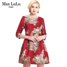 Max LuLu Autumn 2017 Luxury Brand Red Floral Women s Vintage Dresses Slash Neck Party Ladies