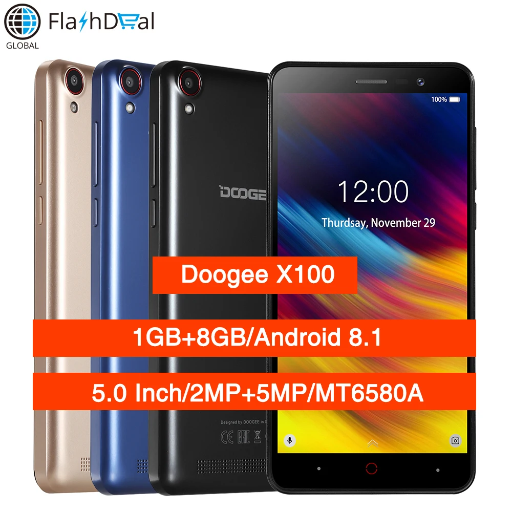 

Doogee X100 Android 8.1 MTK6580 Quad Core Smartphone 1GB RAM 8GB ROM 3G Dual Sim 5MP Camera 4200mAh GPS WiFi Mobile Phone