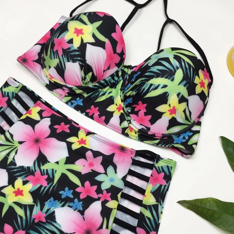 Conjunto de Bikinis para mujer talla grande con estampado Floral Push Up Biquini traje de baño
