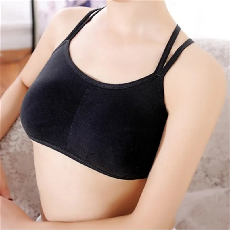

Black White New Cotton Sexy Girl Underwear Solid Bralette Lingerie Padded Bra Brassiere Spaghetti Strap Wirefree Bra Short