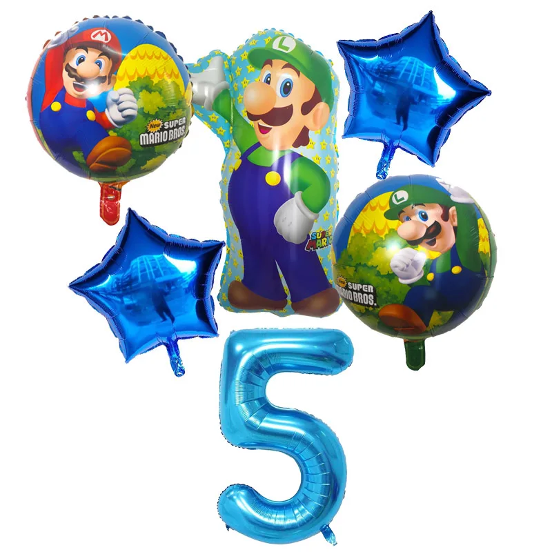 6 шт. Супер Марио воздушные шары 32 дюйма номер воздушные шары мальчик девочка день рождения Братья Марио и Луиджи майлар синий красный набор воздушных шаров Декор - Цвет: Светло-серый