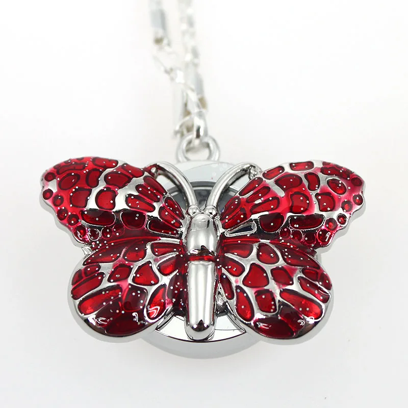 Collar con colgante de bolsillo de mariposa de cristal a la moda, cadena de reloj de vestir de cuarzo + bolsa de regalo GL36