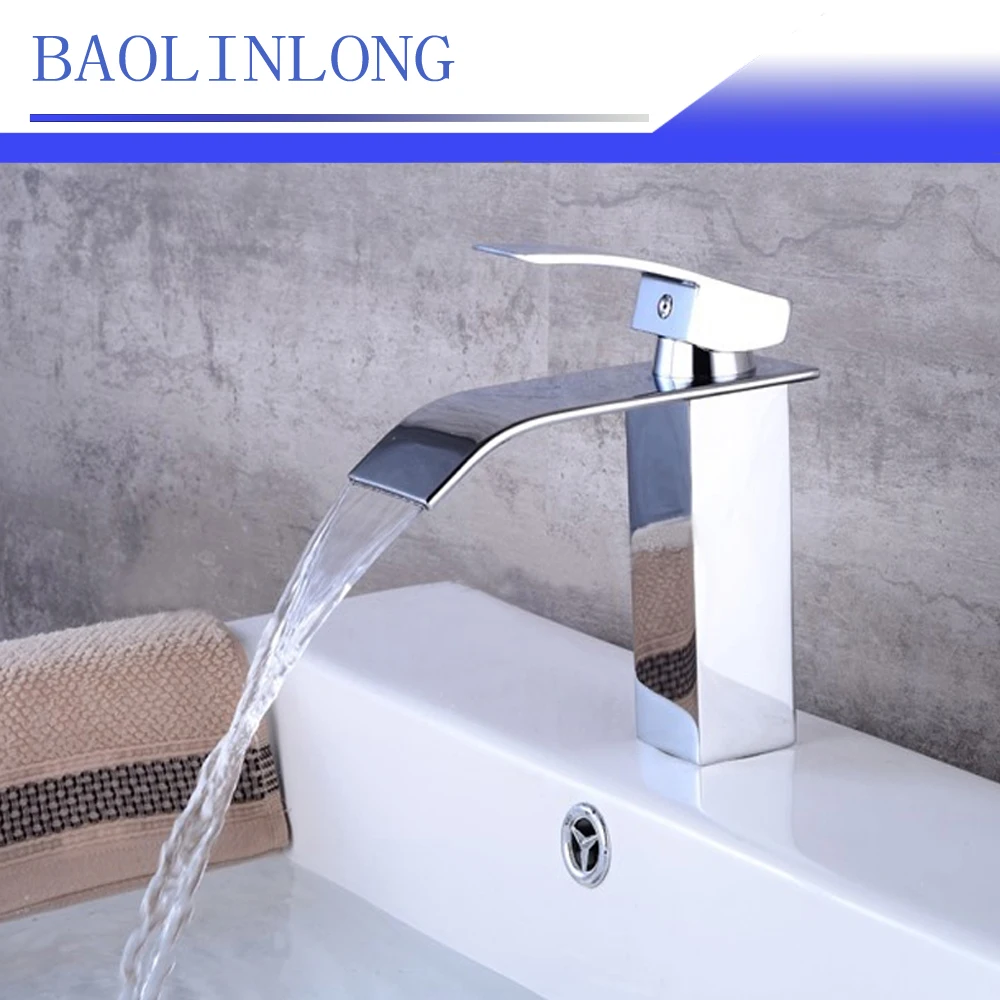 BAOLINLONG Waterfall Style Brass Deck Mount Bathroom Faucet Vanity