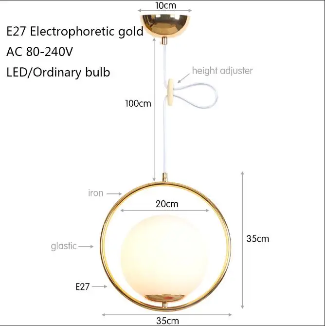 Современная Личность Сферический стеклянный абажур подвесной светильник E27 220V светодиодный подвесной светильник 5 стилей светильник для спальни фойе Кабинета кафе - Цвет корпуса: Electrophoretic gold