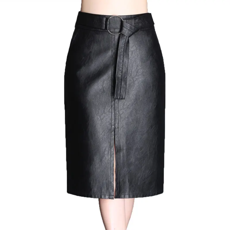 

New Arrival Office Lady Fashion Elegant All Match A Line Black Color Pu Leather Skirt Free Shipping WXH-051