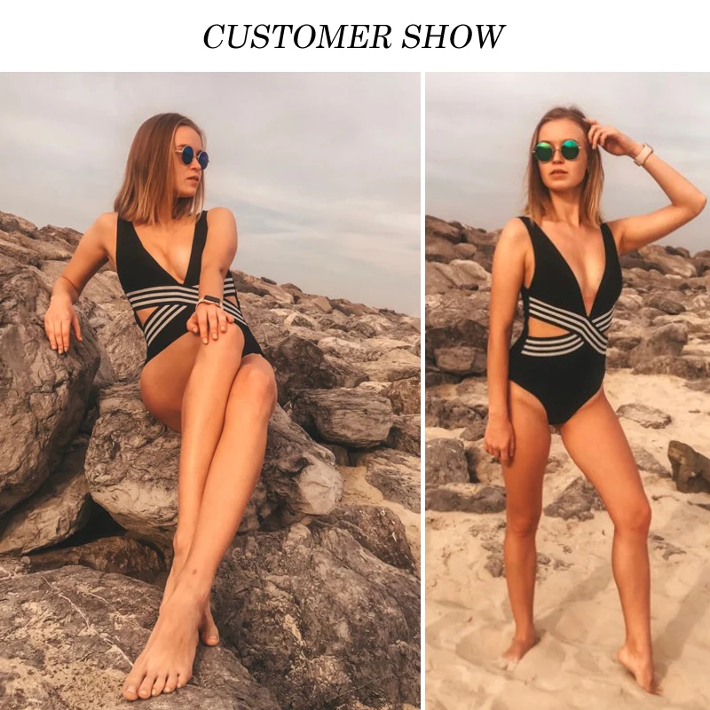 High cut swimsuit one piece bathing suit Bandage bikinis 2019 mujer bathers Sexy swimwear women swim suit Push up black monokini