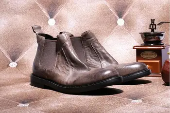 

Men's Ankle Boots Genuine Leather Elastic Band Slip On Pleated Roman Boots High Top Casual Shoes Formal Business Dress Shoes
