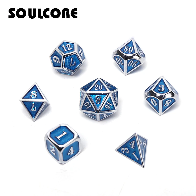 

rpg d&d metal dice set polyhedral solid dungeons and dragons dnd digital blue dice table game Zinc alloy pattern d20 10 12 dados