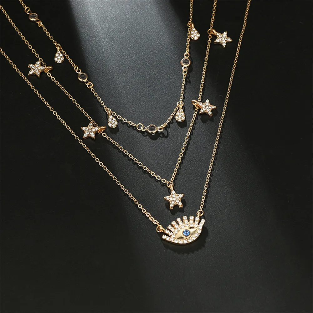 MLING новое ожерелье в стиле бохо для женщин, Золотое колье с кристаллами, минималистичное многослойное ожерелье, модные ювелирные изделия