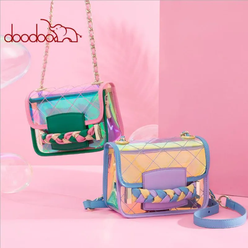 

Korean version of the summer transparent laser bag 2018 new fashion single shoulder slung small square bag ins female bag d1019