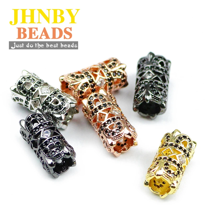 Jhnby 2pcs Black Zircon Geometric Copper Spacer Beads 15mm Cylinder