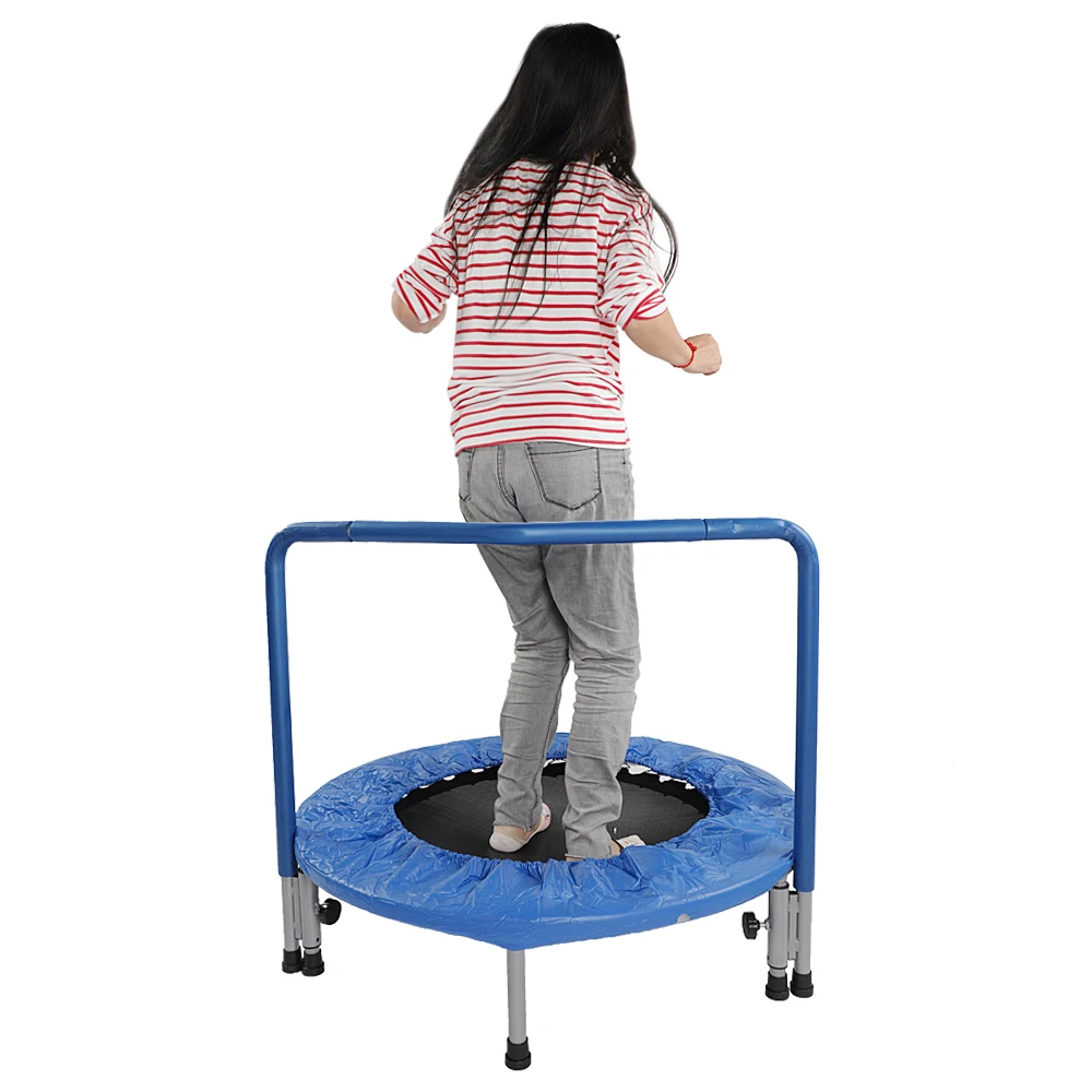 

36" Portable Waterproof Mini Fitness Equipment Trampoline Toddler Active Round Bounce Bed with Handle Bar Blue