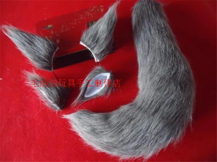 

Fox tail ear sexy animal tail anime Halloween party cosplay accessories free shipping style able pure gray tail + ears