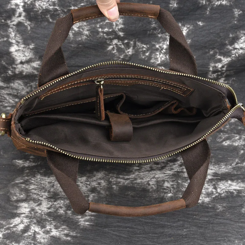 AETOO New retro business handbag crazy horse leather briefcase shoulder diagonal Messenger bag shoulder diagonal package