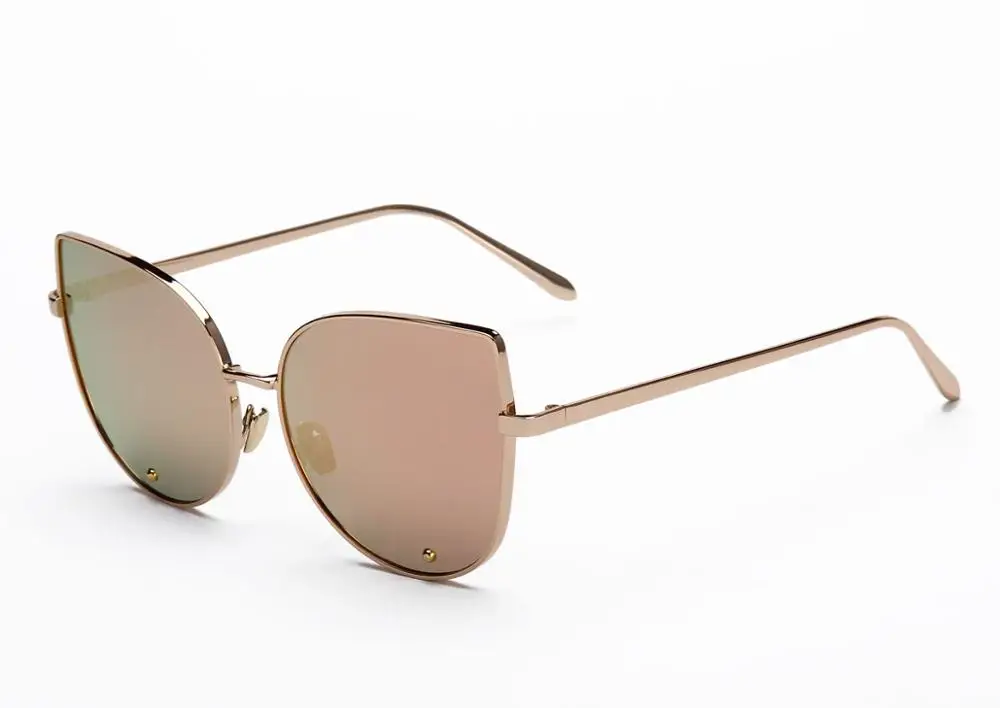 RunBird, кошачий глаз, солнцезащитные очки для женщин, Ретро стиль, модная металлическая оправа, прозрачные линзы, солнцезащитные очки, уникальные плоские женские очки, UV400, R058 - Цвет линз: Gold Frame Pink
