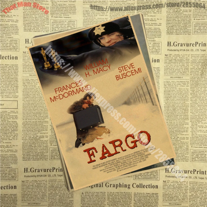 Fargo ВИНТАЖНЫЙ ПЛАКАТ справа Фарго ТВ фильм Мартин Фримен декоративная живопись Ретро плакат 42X30 см