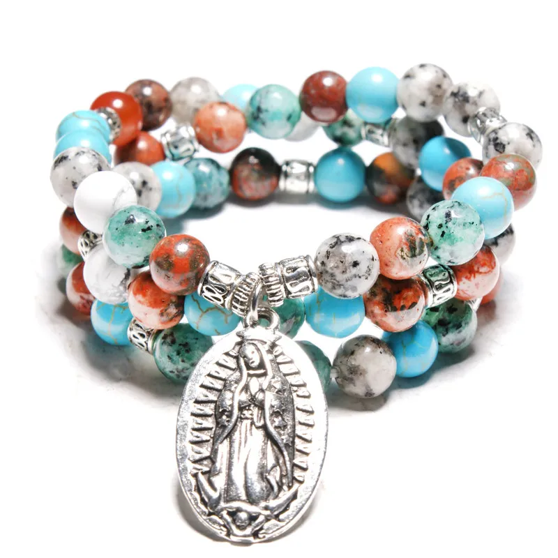 5 Pieces Virgin Mary 8mm Natural Stone Yoga Charms Bracelet Fashion