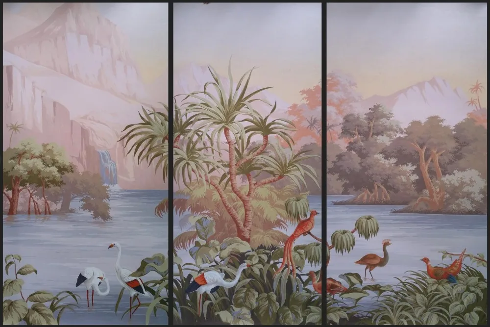 

Elegant western paintings Hand-painted silk wallpaper painting scenery wallcovering many patterns and background optional