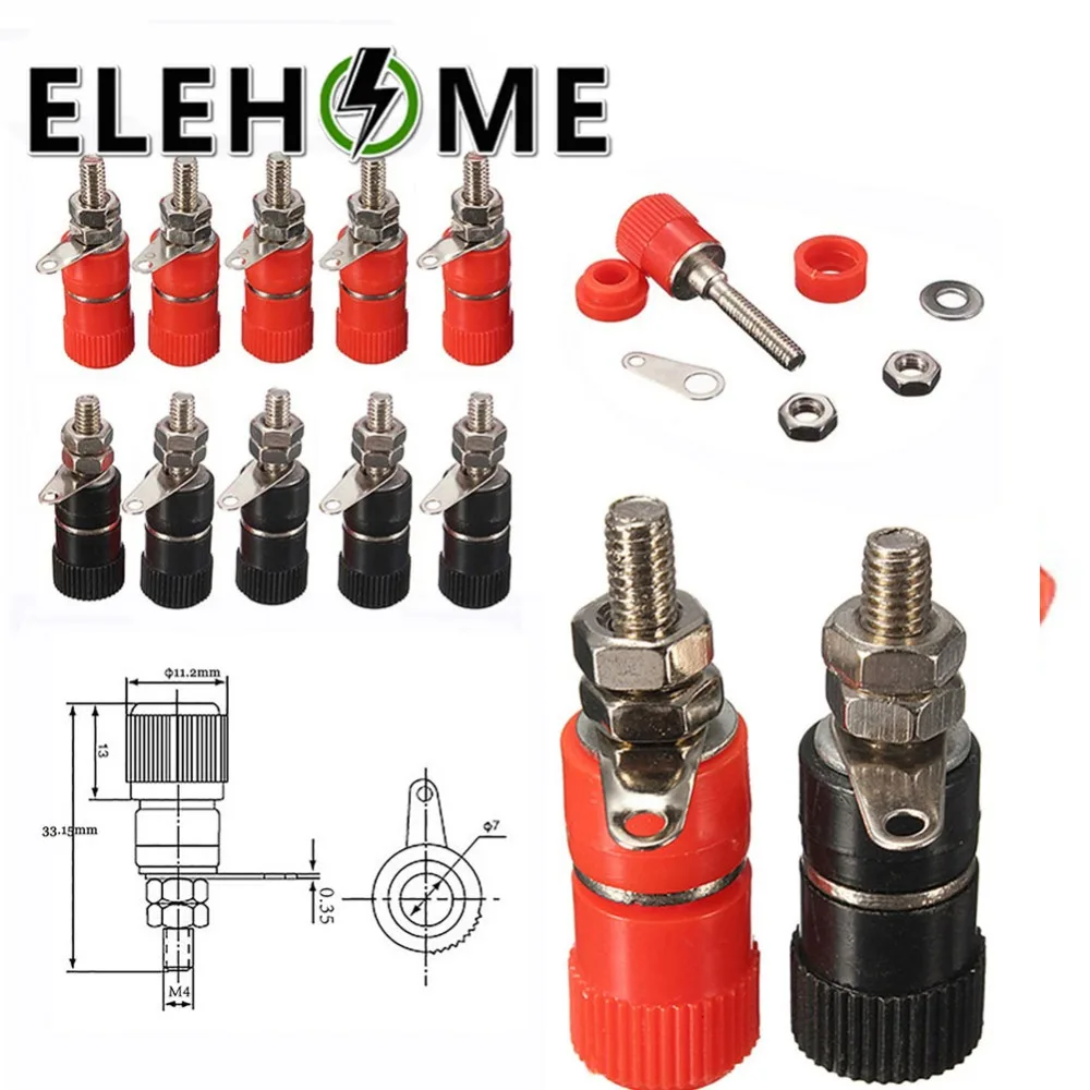 

5pcs 4mm Banana Socket Professional Binding Post Nut Banana Plug Jack Connector Nickel Plated For Banana Plug Black Red XF30