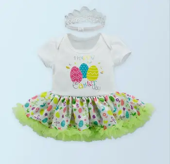 

Baby Girls Happy Easter Tutu Satin Dress 2PCs per Set Infant 1st Easter Dress White Lace Crown Headband for 24Months