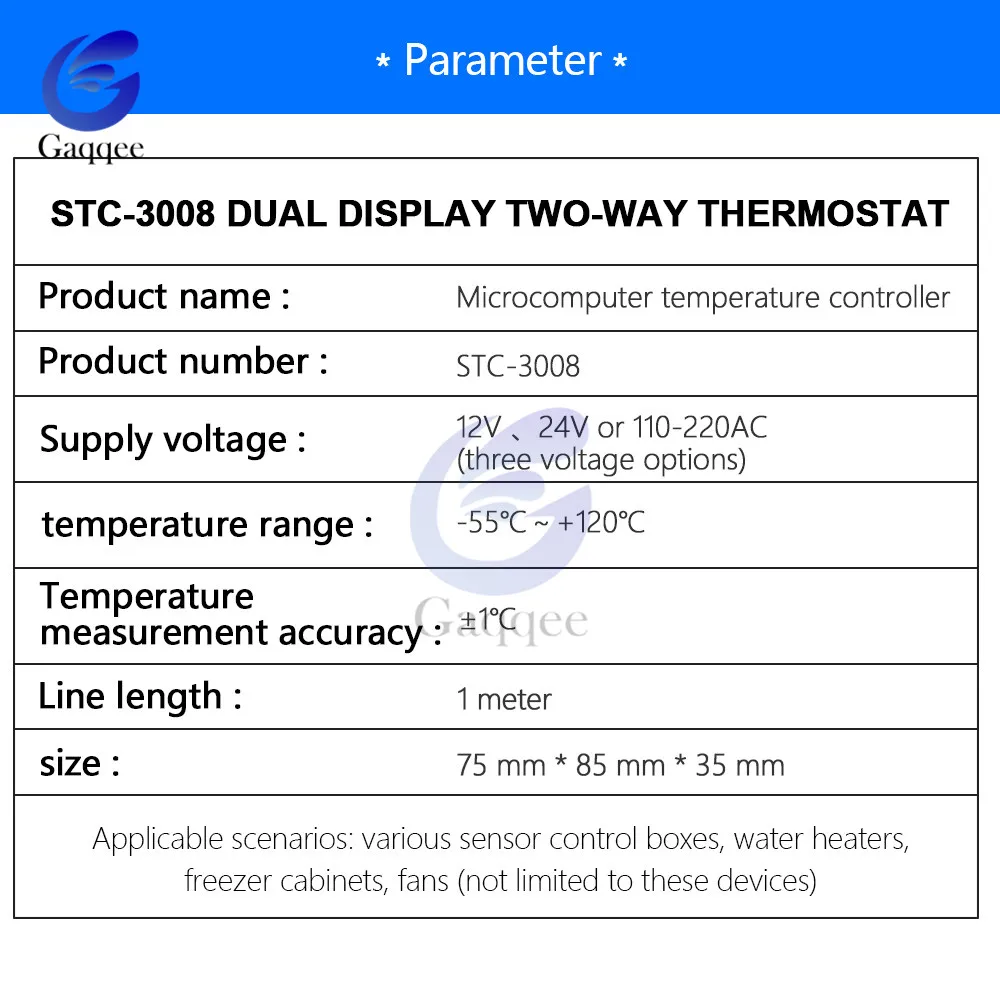 STC-3008, двойной цифровой регулятор температуры, два релейных выхода, термостат с датчиком, DC12V, 24 В, AC110-220V, домашний холодильник, прохладное тепло