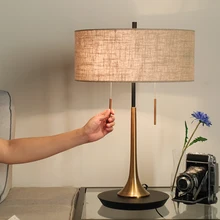 Современные металлические светодиодные настольные лампы с двойным выключателем для спальни, гостиной, прикроватной тумбочки, льняная настольная лампа, декоративная лампа