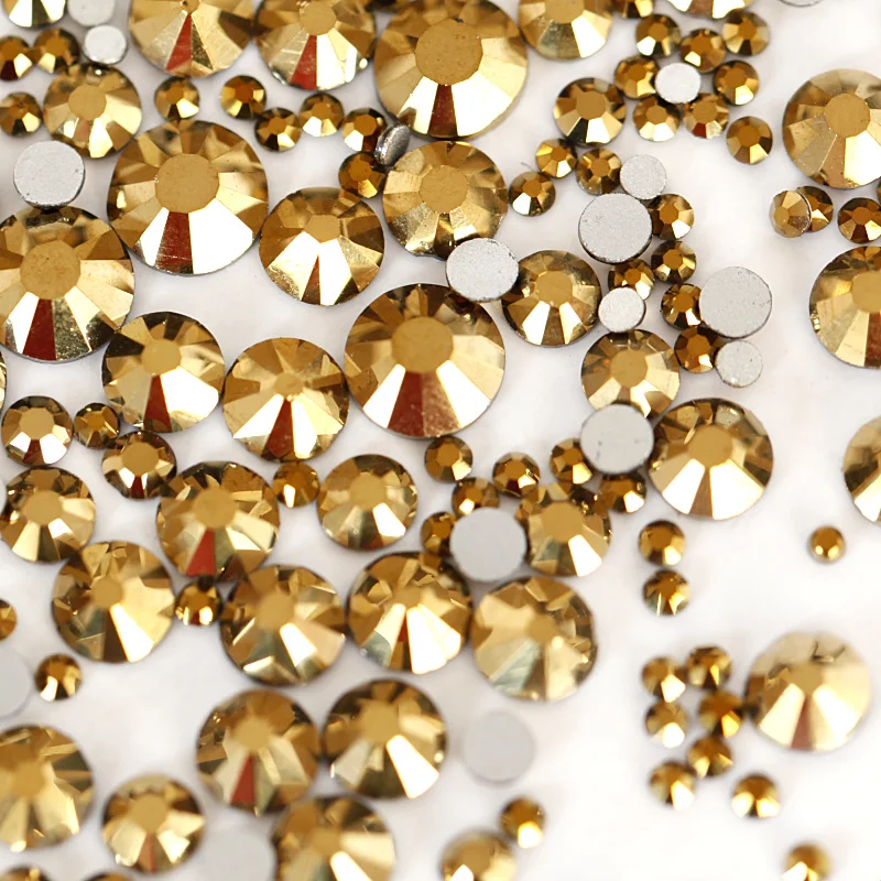 

1000pcs Mixed Sizes Mine Gold Non Hot Fix Rhinestones Glass Hematite Crystal Nail Art Rhinestone Glass for Nail Decoration Y3498