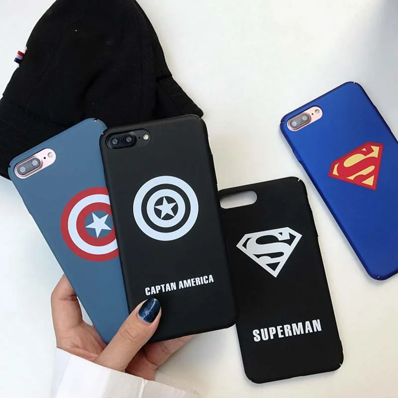 

Batman Superman Captain America Pattern Matte Phone Case For iPhone X XR XS Max 6 6S 7 8 Plus Hard PC Plastic Back Cover Coque