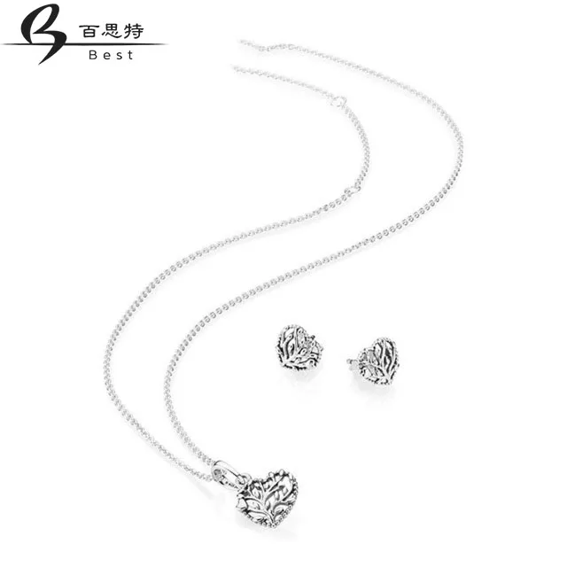 

BEST 100% 925 Sterling Silver Sweet Valentine's Day Flourishing Hearts Pendant Charm EARRING STUDS Necklace Set Gift B800872