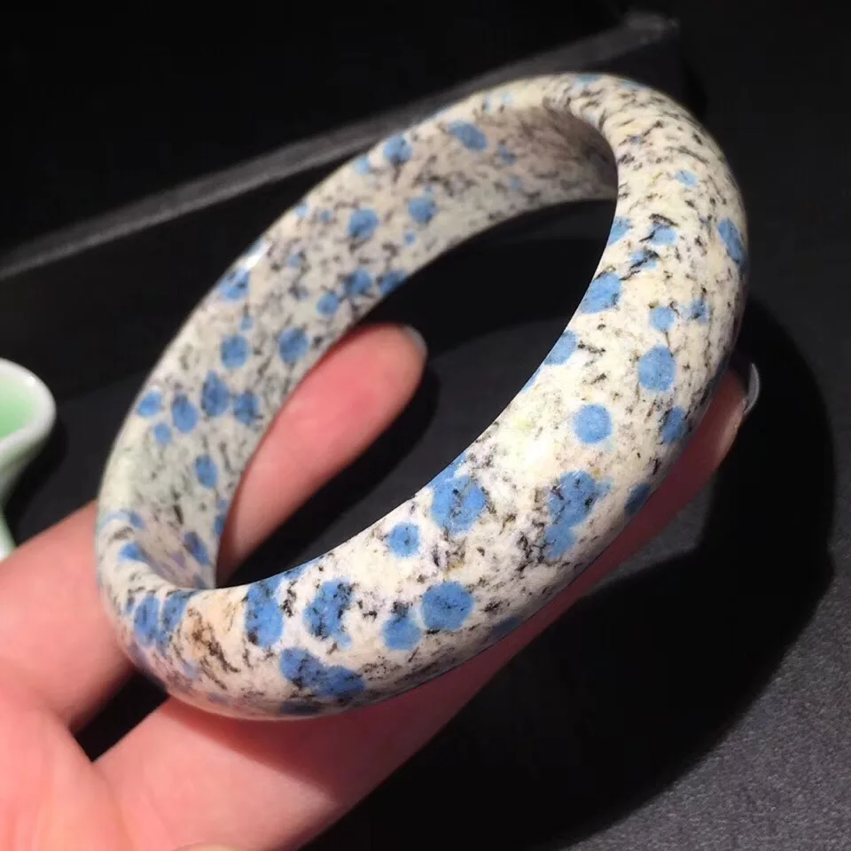 

63mm Natural K2 Blue Azurite Gemstone Bangle Volcanic Crystal Gemstone For Woman Lady Anniversary Gift Crystal Stretch Bangle