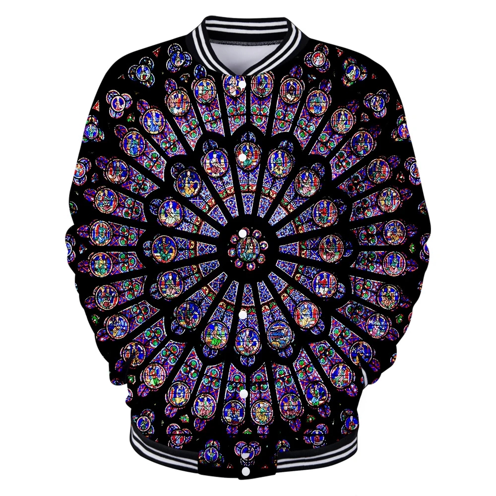 

New 3D Notre Dame de Paris Print Long Sleeve Baseball Jacket Women and men style 2019 Hot Sale Fashion style baseball uniform
