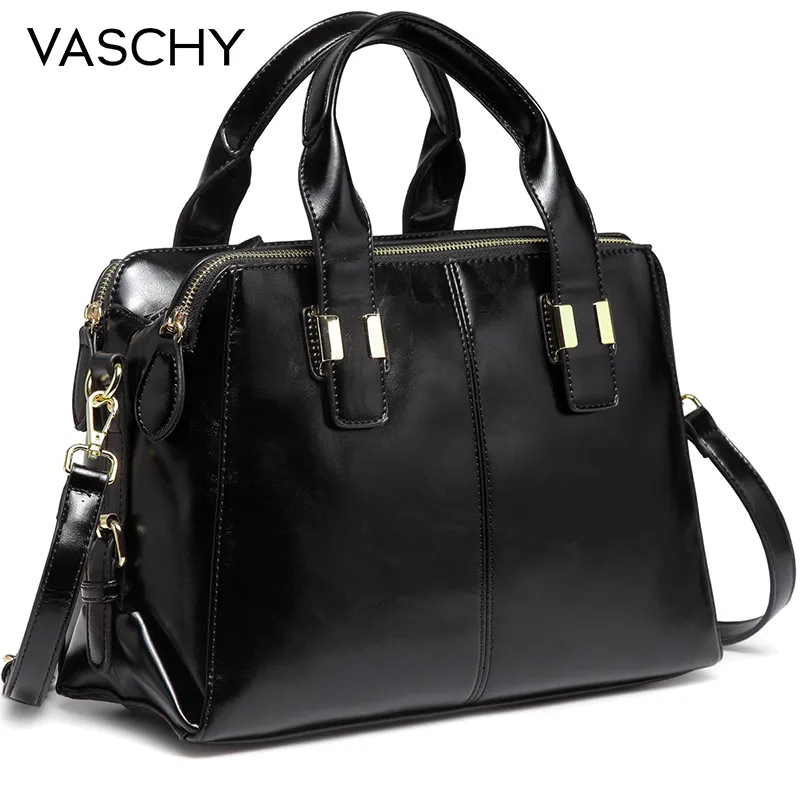 VASCHY Patent Leather Satchel Bag for Women Fashion Top Handle Handbag Work Tote Purse with Triple Compartments Briefcase