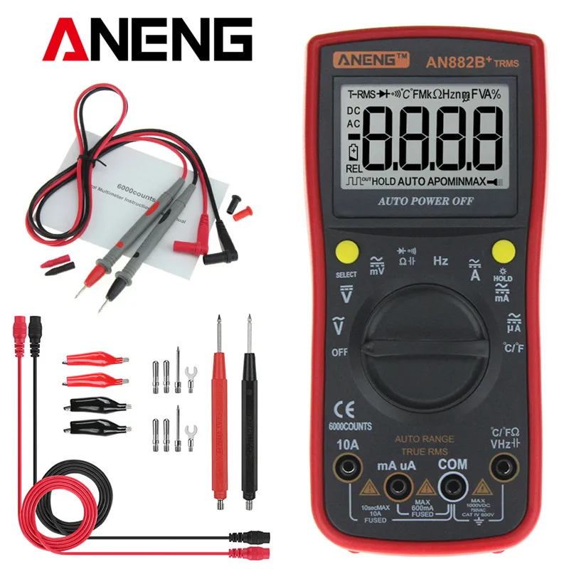 

ANENG TRUE RMS AN882B Digital Multimeter battery-powered auto-ranging digital universal meter with a 6000 counts LCD display