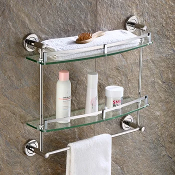 

Toilet Bathroom Bathroom European-style Hardware Pendant Towel rack 2 Layer 3 Wall Mounted Bathroom Glass Shelf LO58204