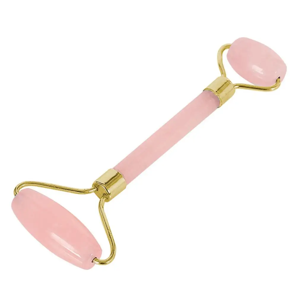 Натуральный розовый КВАРЦЕВЫЙ массажер для лица с кристаллами, нефритовый массажер для тела, Дерма-ролик для ухода за кожей, ролик для удаления морщин, инструмент для красоты - Цвет: Gold