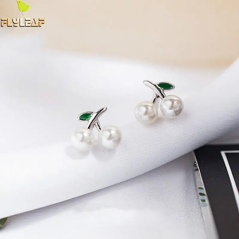 

Flyleaf 100% 925 Sterling Silver Shell Beads Cherry Stud Earrings For Women Simple Fashion Party Jewelry
