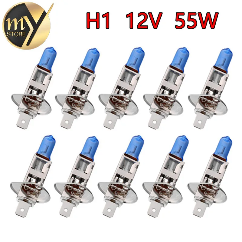 

10pcs H1 55W 12V Super Bright White Fog Lights Halogen Bulb High Power Car Headlight Lamp Car Light Source parking 6000K auto