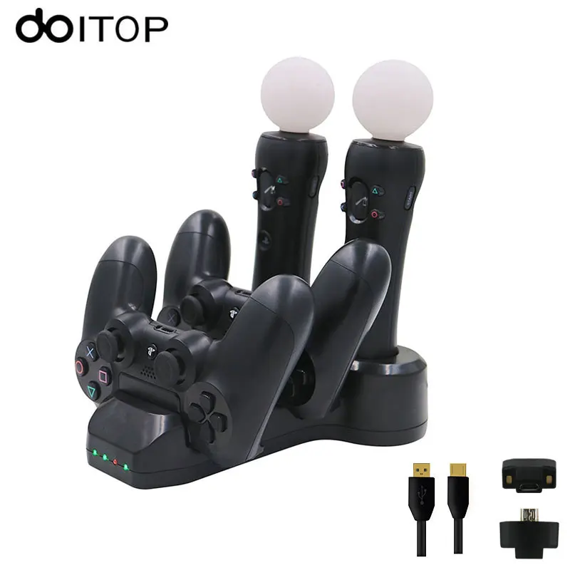 

DOITOP 4 In 1 USB Charging Station Dock Stand With LED Light For PS3 MOVE For PS4 VR Controllers Gamepad Charger Dock Station /