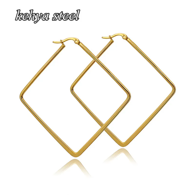 

Punk Square Geometric Hoop Earrings Gold Fashion Statement Women Men Modern Party Art Jewelry Pendientes Brincos