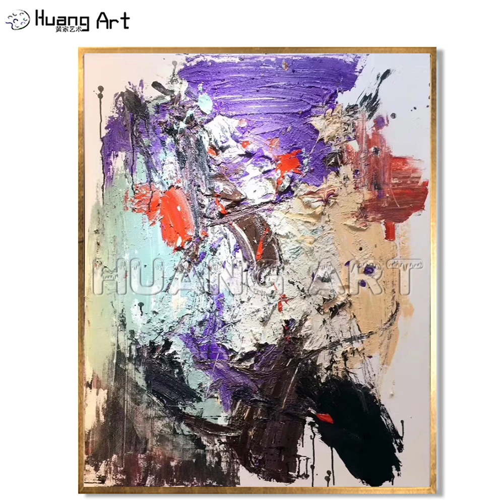 

Pure Hand Painted Colorful Knife Oil Painting on Canvas for Living Room Decor Modern Abstract Texture Wall Painting