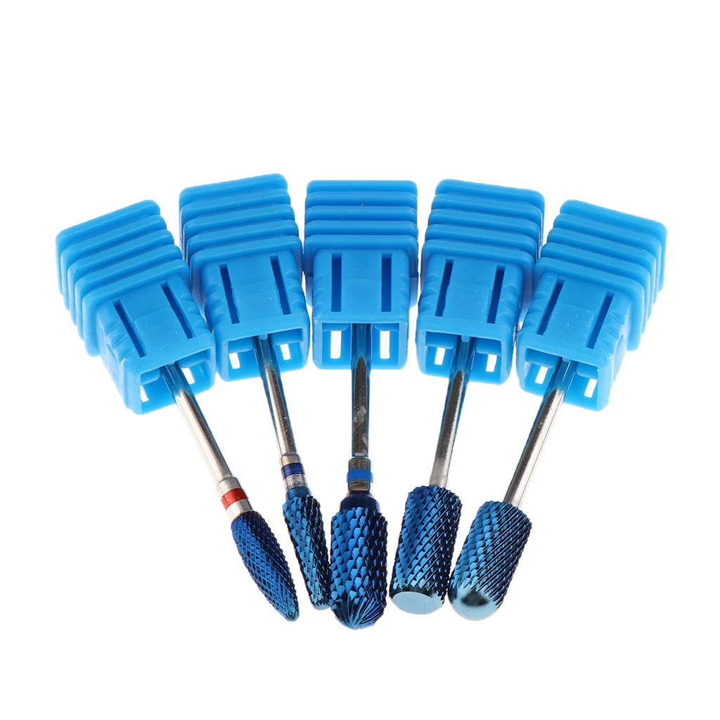 5Pcs/set Carbide Nail Drill Bits Grinding Polishing Heads for Electric Files Manicure Pedicure Tools w/ Storage Case