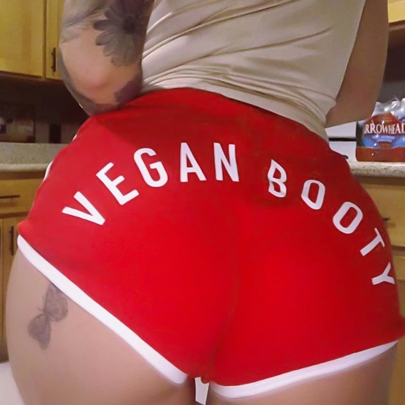 VEGAN BOOTY женские хлопковые шорты с буквенным принтом для тренировок летние сексуальные женские одноцветные обтягивающие шорты для фитнеса с эффектом пуш-ап