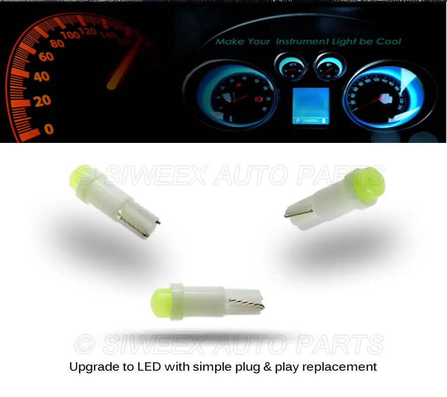 20PCS/LOT W1.2W Socket T5 LED 12V Car Auto Side Wedge Dashboard Gauge Instrument Light Lamp Bulb Ice Blue Red Green Yellow