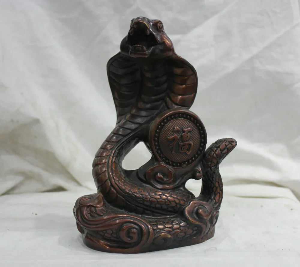 

7.6'' Chinese Folk Culture HandMade Pure Bronze statue statue King cobra Snake