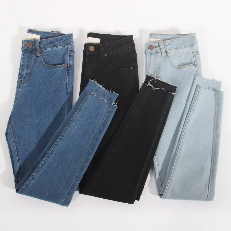Повседневные женские Стрейчевые джинсы с высокой талией, потертые узкие джинсы, женские длинные узкие брюки, женские джинсы, C5566